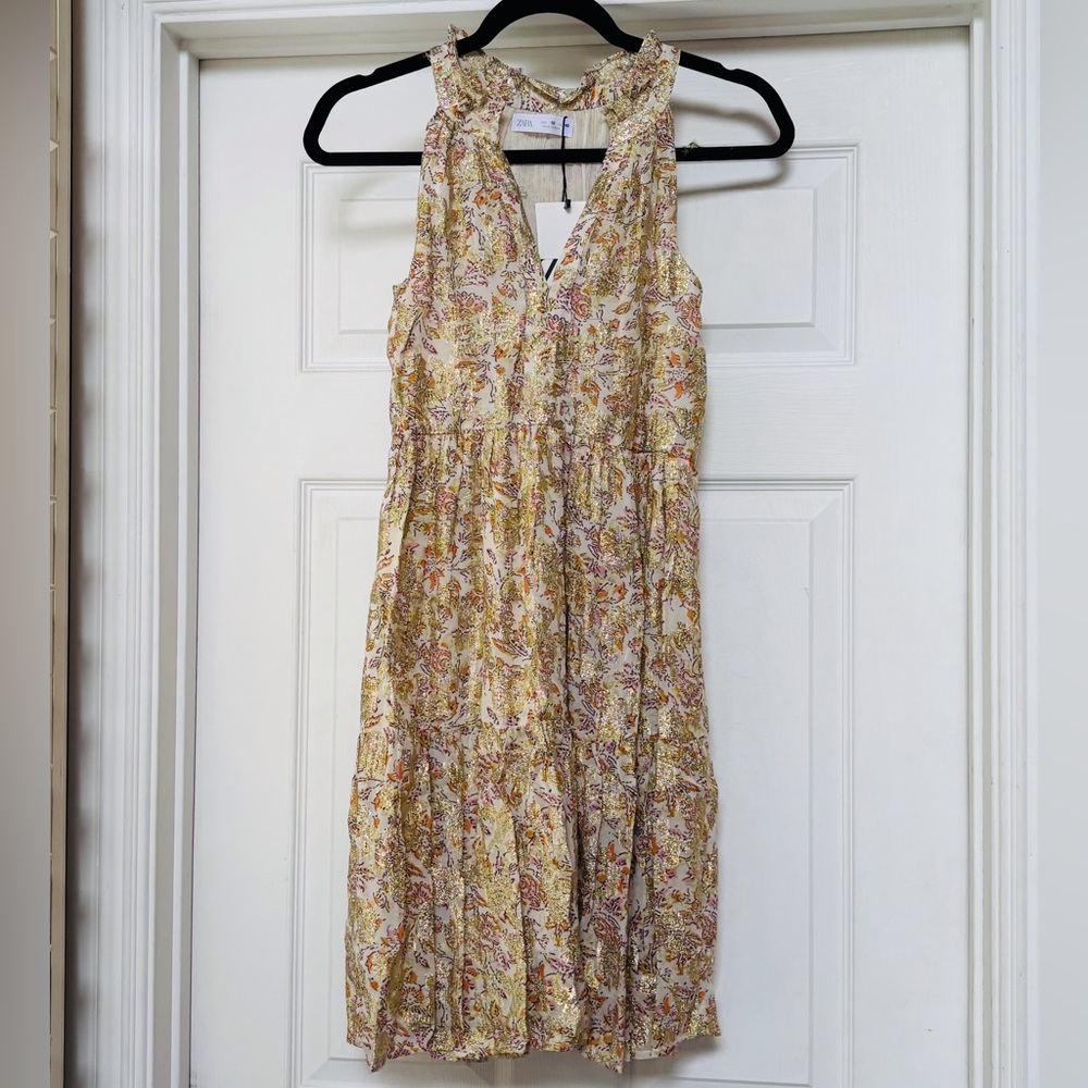 Zara Girls Foil Floral Print Dress